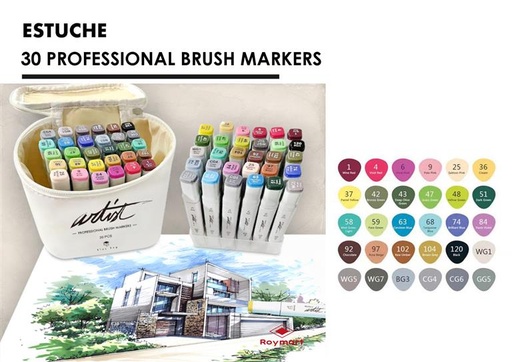 [AB-1230] ROTULADORES LUXE PROFESSIONAL BRUSH MARKER 30 COLORES punta pincel