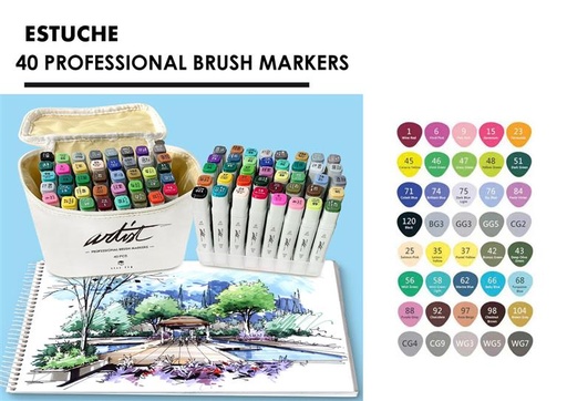 [AB-1240] ROTULADORES LUXE PROFESSIONAL BRUSH MARKER 40 COLORES punta pincel
