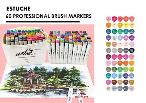 [AB-1260] ROTULADORES LUXE PROFESSIONAL BRUSH MARKER 60 COLORES punta pincel