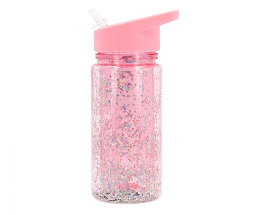Botella Plástico con Pajita Glitter Stars Rosa