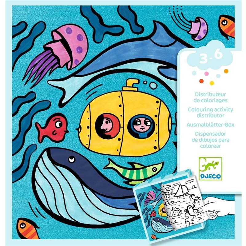 Dispensador de 10 dibujos para colorear + 10 juegos sorpresa Océano