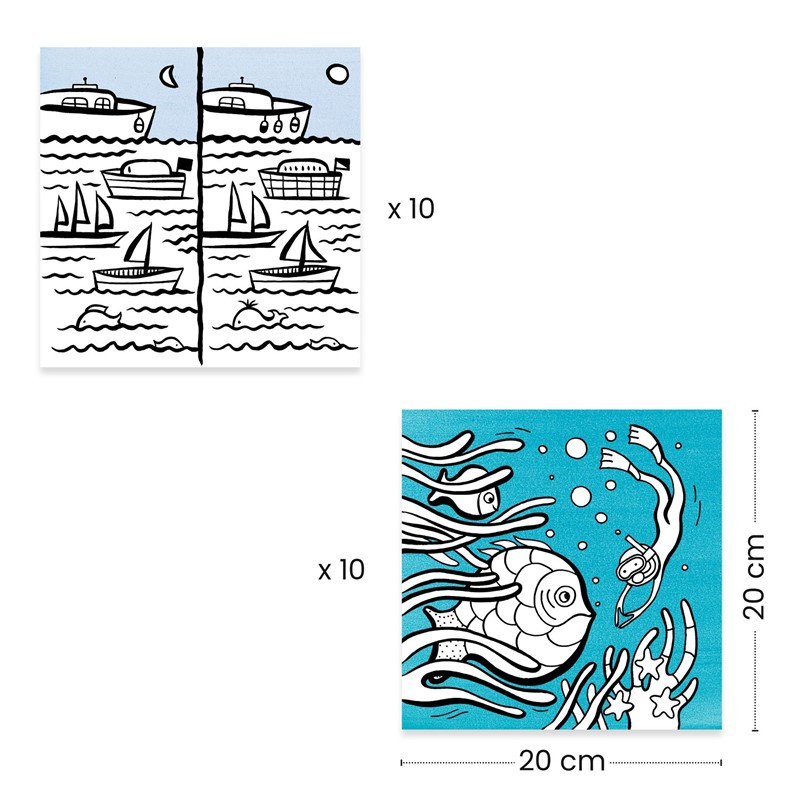 Dispensador de 10 dibujos para colorear + 10 juegos sorpresa Océano