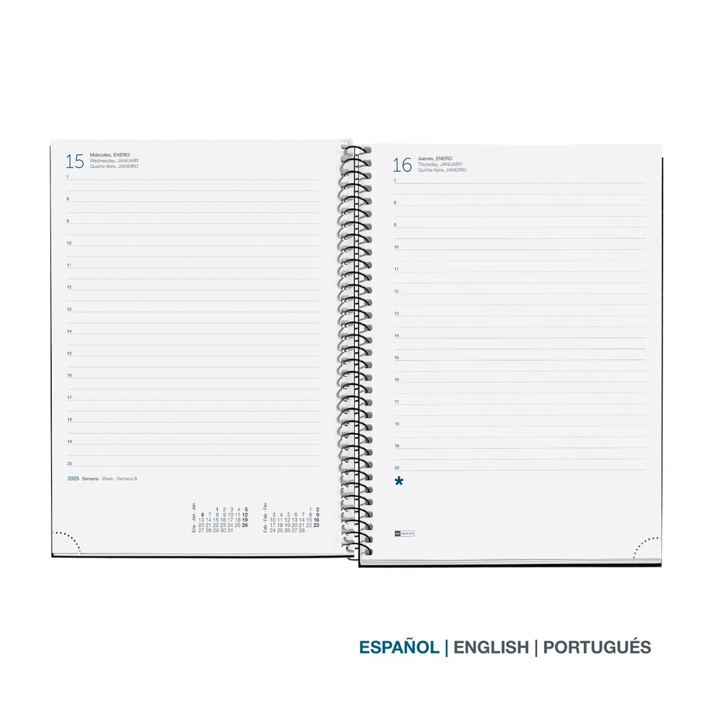 AGENDA ESPIRAL PLUS DÍA PÁGINA CALM AQUA 2025