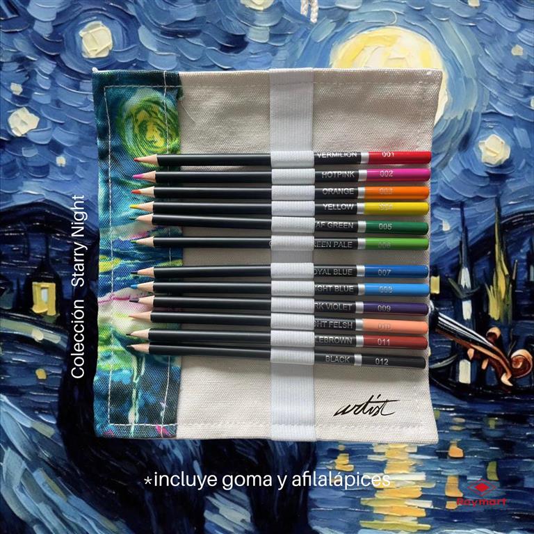 BOX TELA 12 LAPICES PREMIUM C/ GOMA Y AFILALAP.