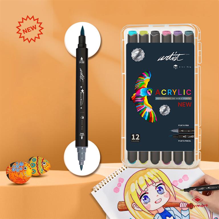 ESTUCHE ACRILICOS DOBLE PUNTA ARTIST,12 COL