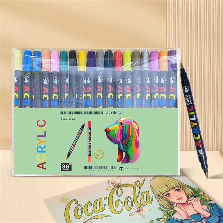 ESTUCHE ACRILICOS PINCEL 2 EN 1 ,36 COL.