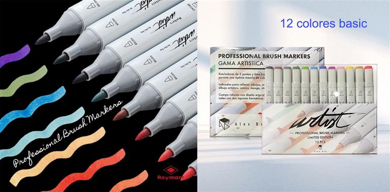 ESTUCHE 12 PROFESSIONAL BRUSH MARKER BASIC COLORS