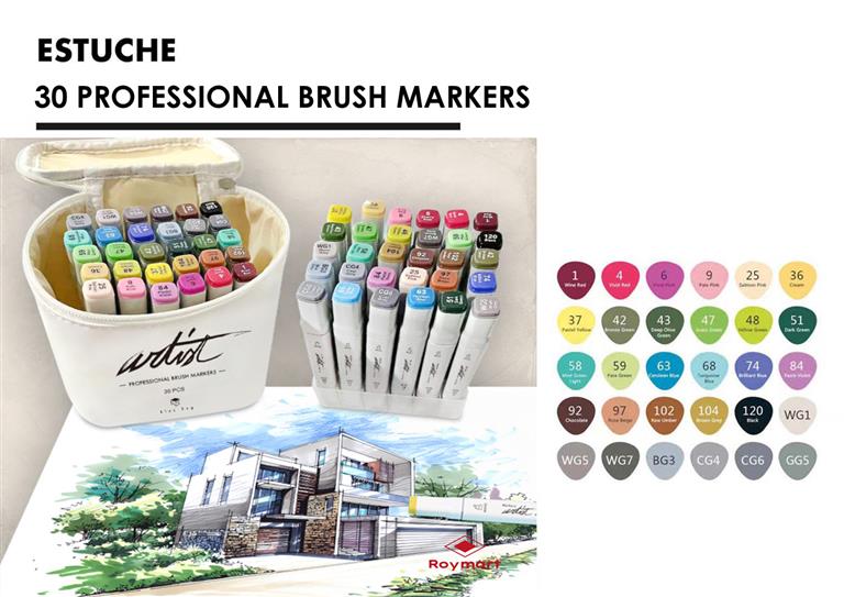 ROTULADORES LUXE PROFESSIONAL BRUSH MARKER 30 COLORES punta pincel