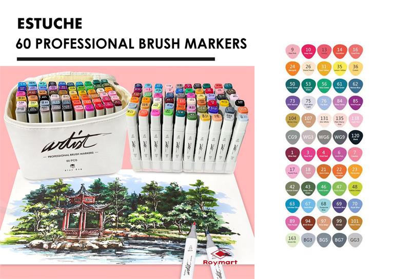 ROTULADORES LUXE PROFESSIONAL BRUSH MARKER 60 COLORES punta pincel