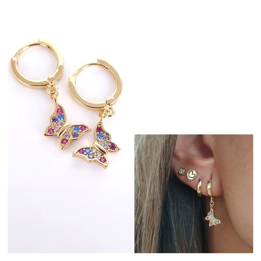 Pendientes mariposa oro multicolor ThäiBa