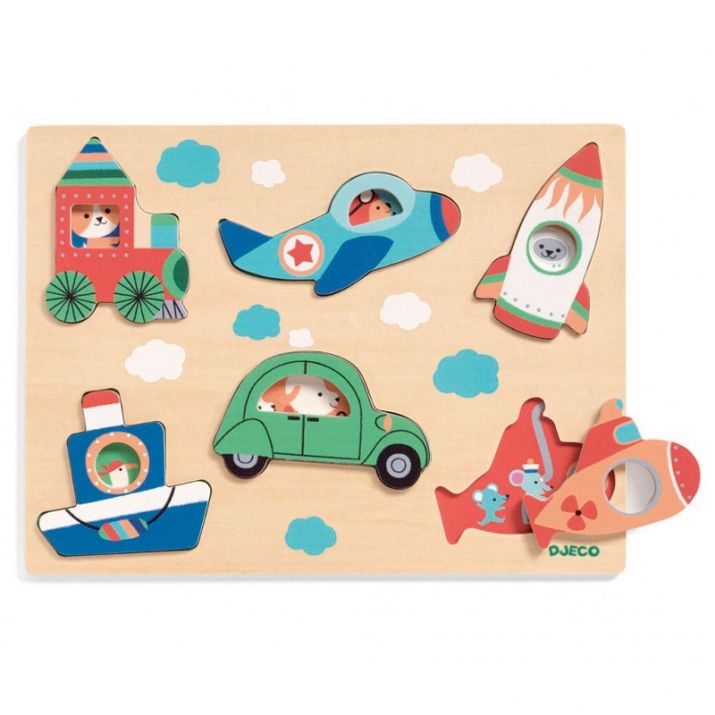 Puzzle de madera encajable Coucou-Vroum - Djeco
