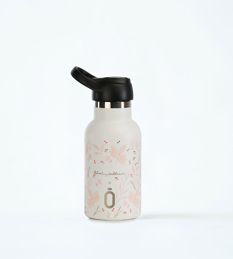 Botella termo Runbott 350 ml La tortuguita blanca flores
