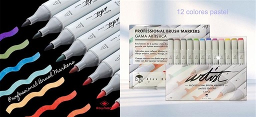 [AB-1213] ESTUCHE 12 PROFESSIONAL BRUSH MARKER PASTEL COLORS