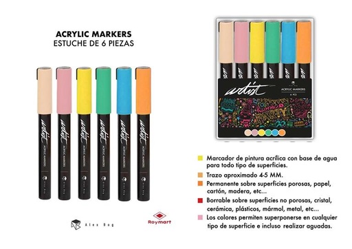 [AB-0611] ESTUCHE ACRILICOS GAMA ARTIST,6 COLORES PASTEL