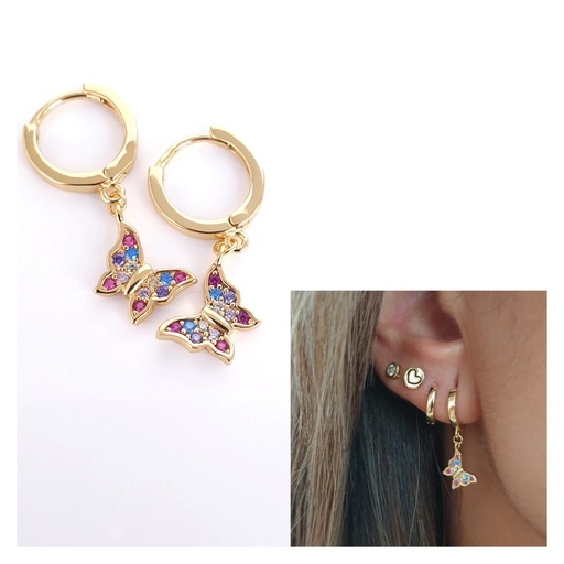 [pend1986] Pendientes mariposa oro multicolor ThäiBa